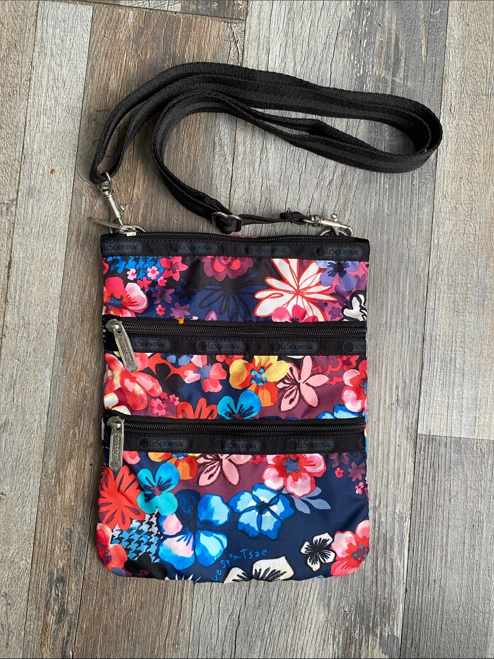 Lesportsac Navy Crossbody with Bright Multicolor Floral Print